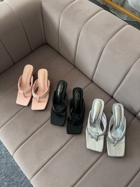 Open Square Toe Slid On Kitten Heels